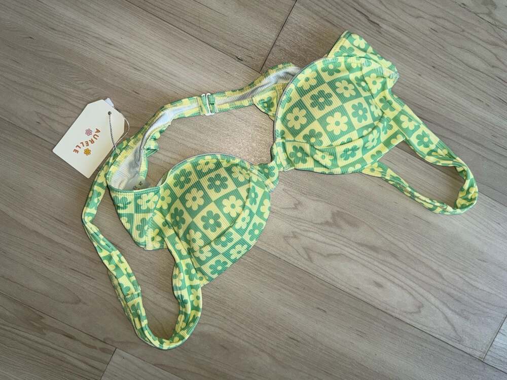 Aurelle Green Floral Lola Print Underwire Bikini Top XL
